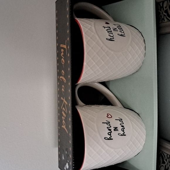 TWO of a KIND MUG SET waffle design ivory Red LOVE HEARTS COUPLES wedding gift - Picture 1 of 6
